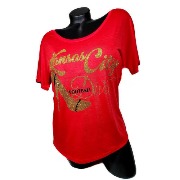 Kansas City Football Diva Loose Fit Hi-low Raw edge Bottom Hem Tee. - Picture 2 of 7